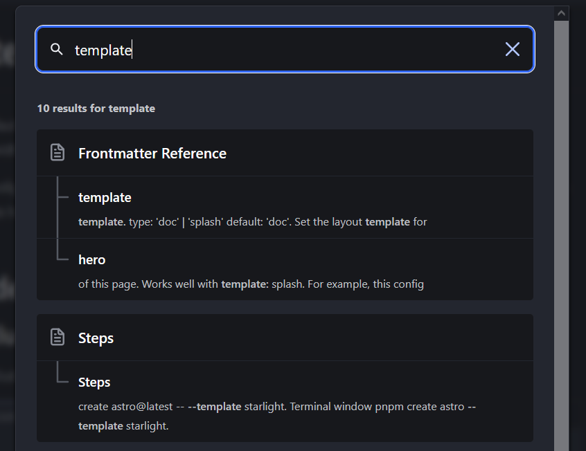 Exemple de l'UX de recherche de Starlight